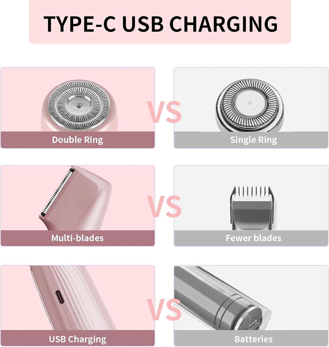 Bikini Trimmer for Women, IPX7 Waterproof 2-in-1 Body &amp; Facial Hair Trimmer Electric Razor for Face,