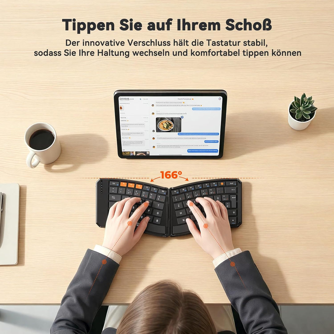 MEETION Ergonomische, Faltbare Tastatur und Maus, tragbare Bluetooth-Tastatur und -Maus für Geschäft
