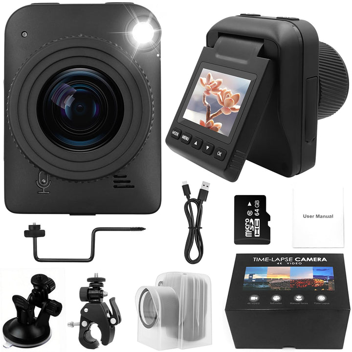 4K Zeitraffer Kamera, 3200W, IP66 wasserdichte Zeitrafferkamera mit 6 Monate Akkulaufzeit, 64GB TF-K