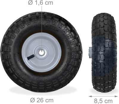 4 x Sackkarrenrad 4.1/3.5-4, luftbereifte Ersatzräder, für 16 mm Achse, 136 kg, Stahlfelge, 260x85 m