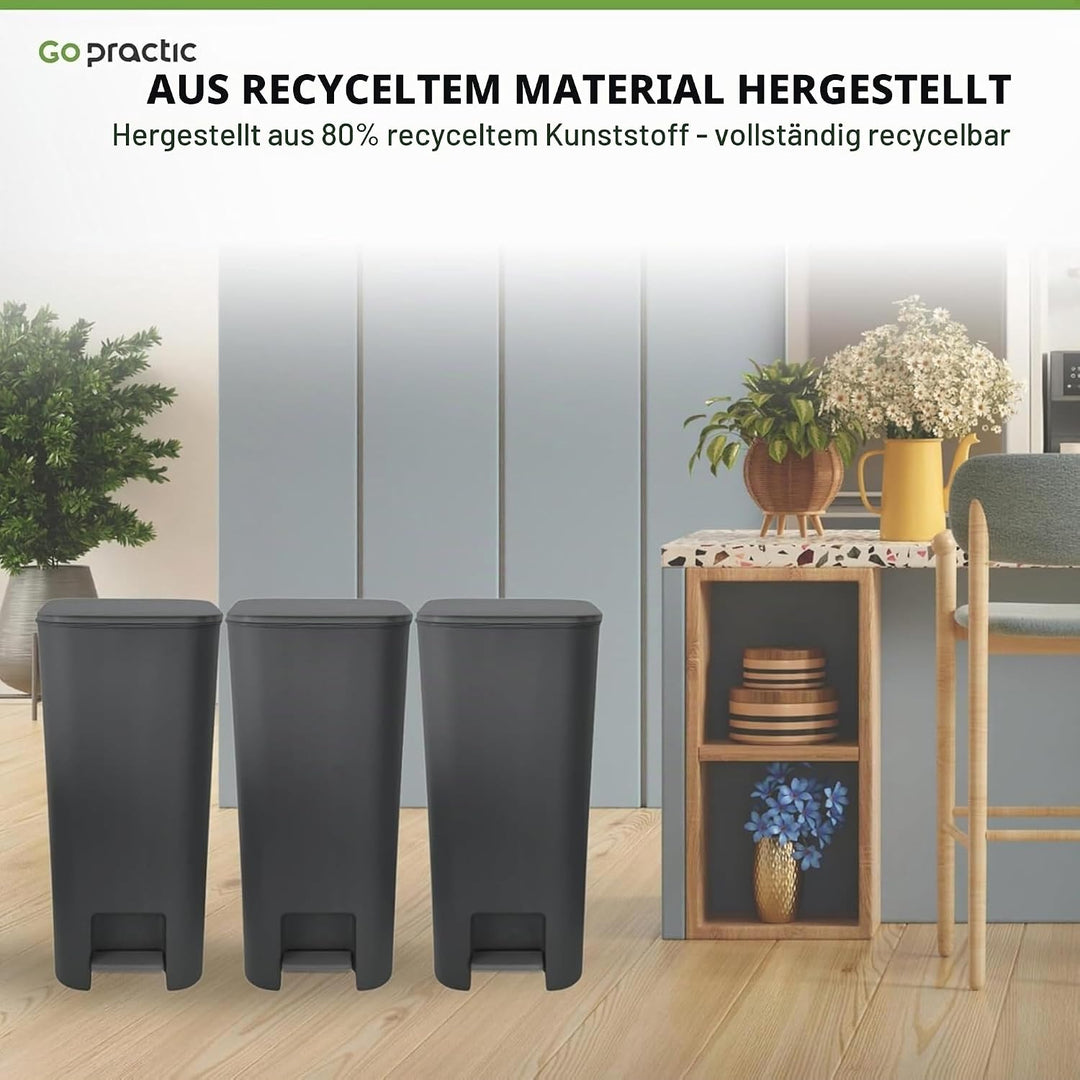 Treteimer Set 3x 25L, Tretmülleimer mit Pedal, Gelb, Grün, Blau Mülleimer, Mülltrennsystem für Papie