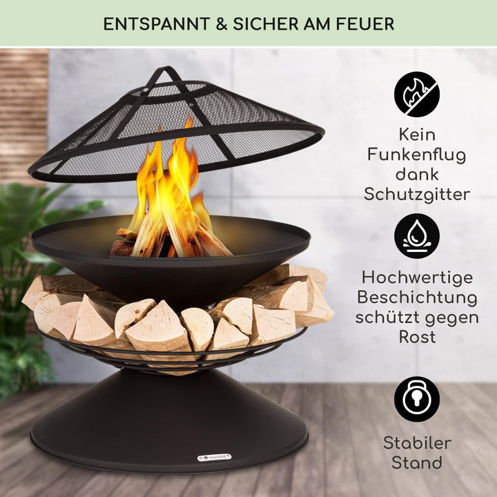 Blumfeldt Feuerschale, Wetterfeste Feuerschale mit Grillrost & Funkenschutz, Stahl-Feuerschalen Klei