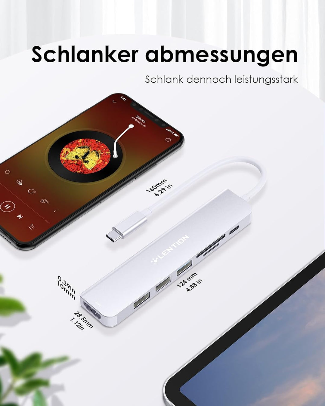 LENTION USB C Hub mit 100W PD Aufladung, 4K@60Hz HDMI, SD/TF Kartenleser, USB 3.0, Adapter USB-C auf