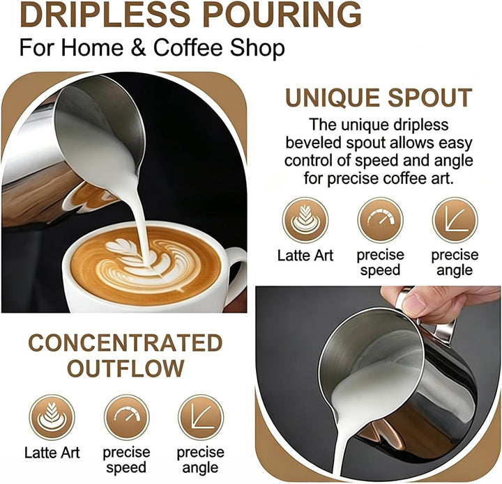 Milchaufschäumkrug, tropffreier Ausguss aus Edelstahl 304, Kaffee-Milchaufschäumbecher, Milchdampfkr