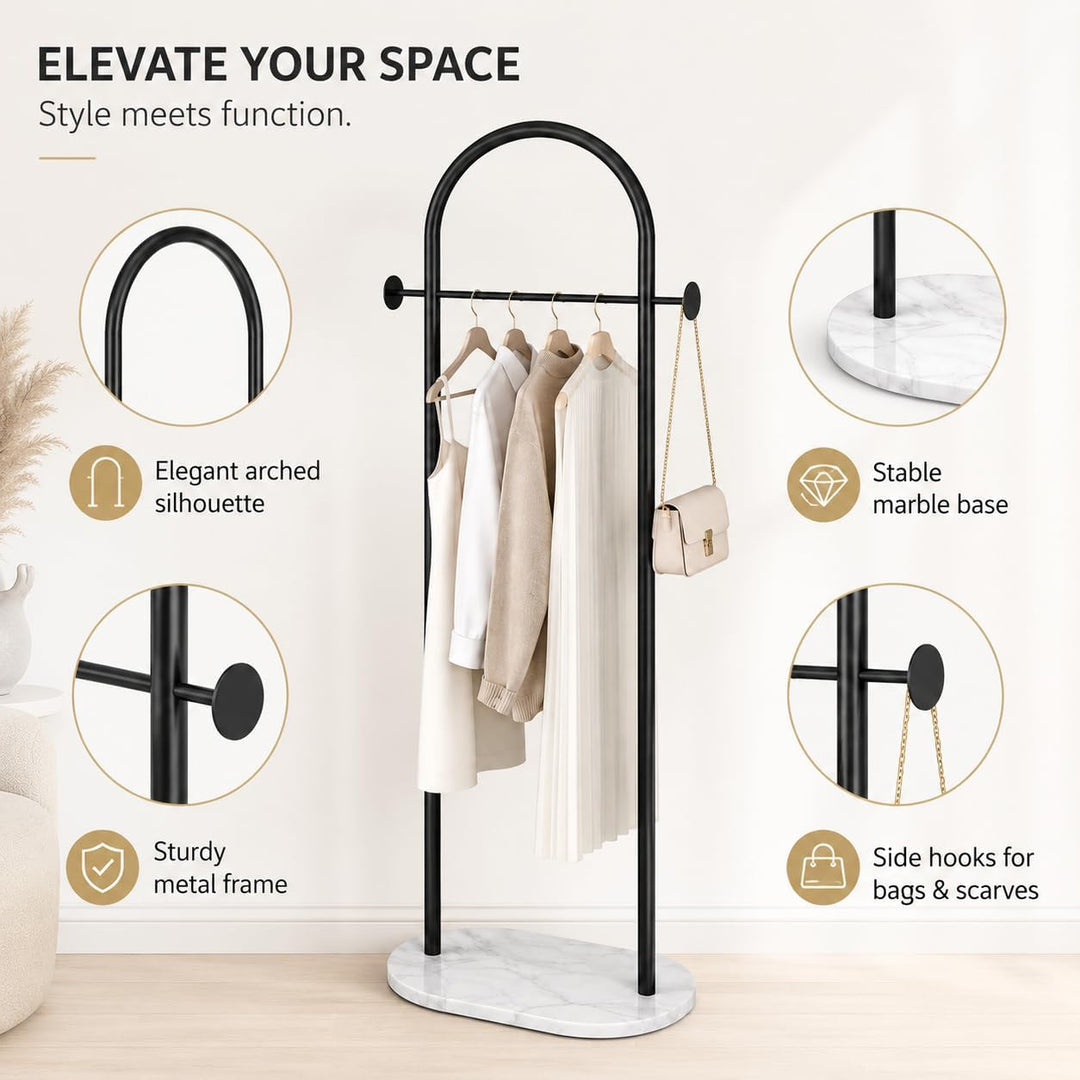 Small Clothes Rail Kleiderständer mit Marmorsockel, Heavy Duty Coat Rail Freistehend für Schlafzimme