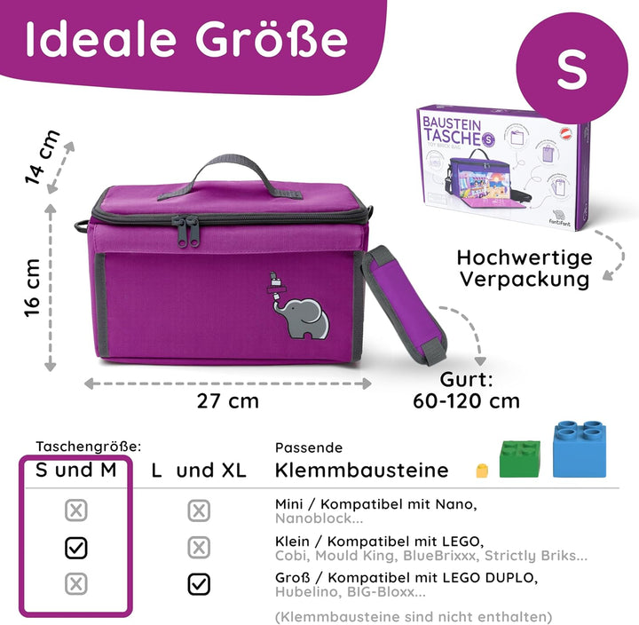 fantifant Baustein Tasche für Lego mit ausklappbarer Bauplatte kompatibel mit Lego Tasche MIT AUSTAU