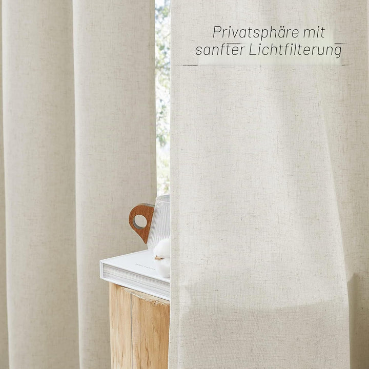PONY DANCE Scheibengardinen Landhausstil Vorhang Leinen Natur Ösenschal 2er Set Kurze Gardinen für K
