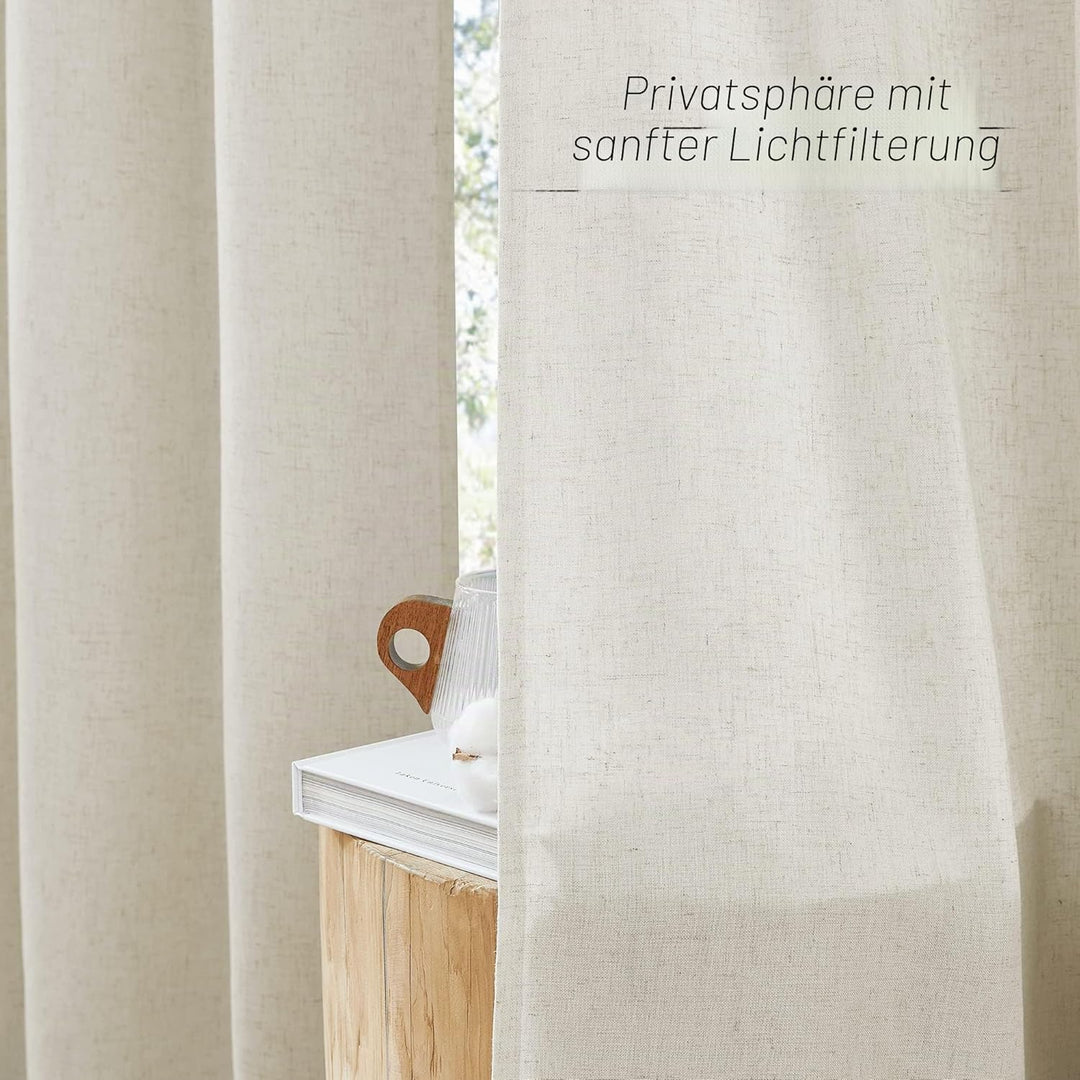 PONY DANCE Gardinen Leinenoptik Halbtransparent Wohnzimmer Vorhänge Kurz Ösenvorhang 2er Set H 145 x