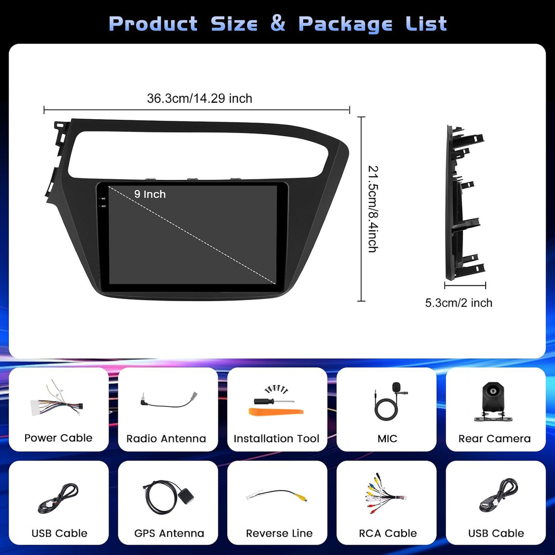 Hikity 4+128G 9" Android Autoradio für Hyundai I20 2018 2019 2020 | Incell Touchscreen Wireless Carp