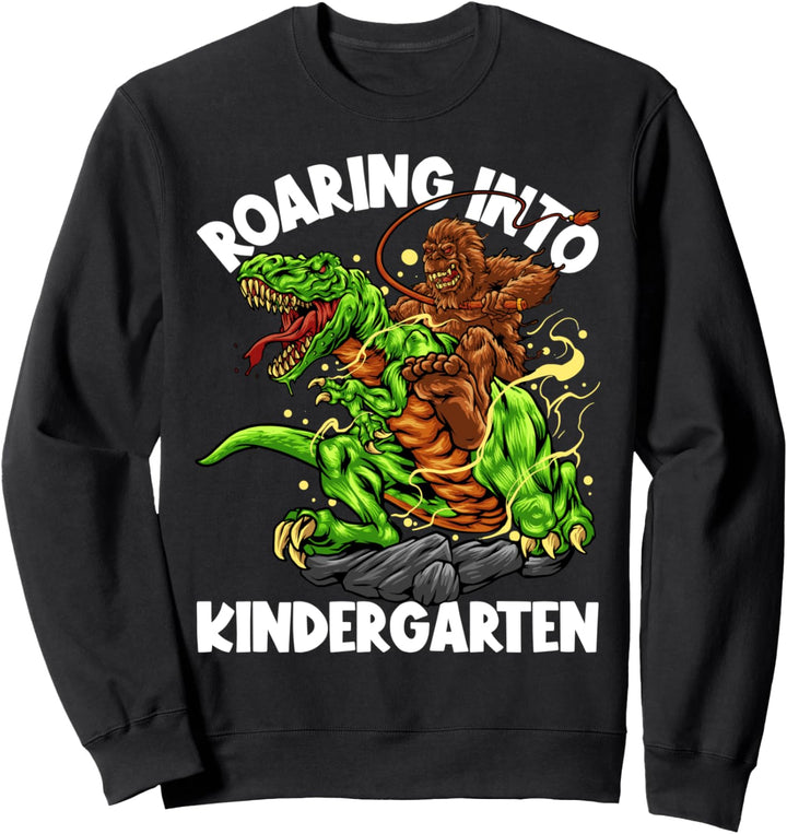 Roaring Into Kindergarten Kinder Jungen Bigfoot Riding Dinosaurier Sweatshirt