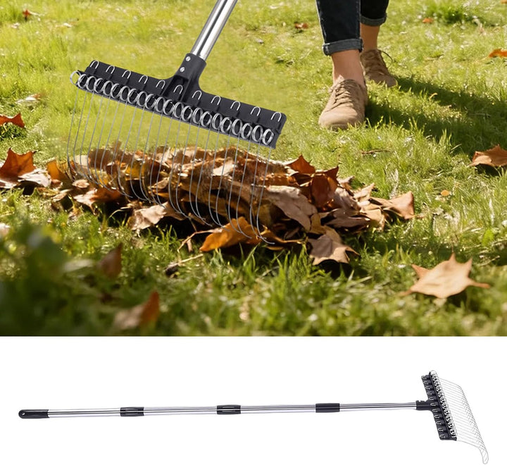 Gartenrechen, 16,3 Zoll Breiter Stahldrahtrechen mit Abgewinkelter Federunterstützung für Müheloses
