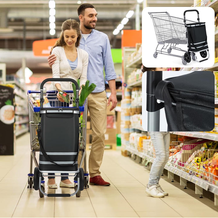 Einkaufstrolley 64 L, klappbarer Einkaufswagen mit Aluminiumrahmen, bis 60 kg Tragkraft, grosse Roll