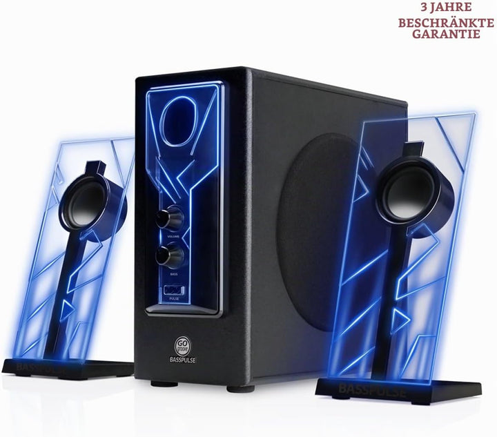 GOgroove 2.1 Soundsystem Computer Lautsprecher PC mit LED Effekt Desktop PC Lautsprecher 2.1 Anlage