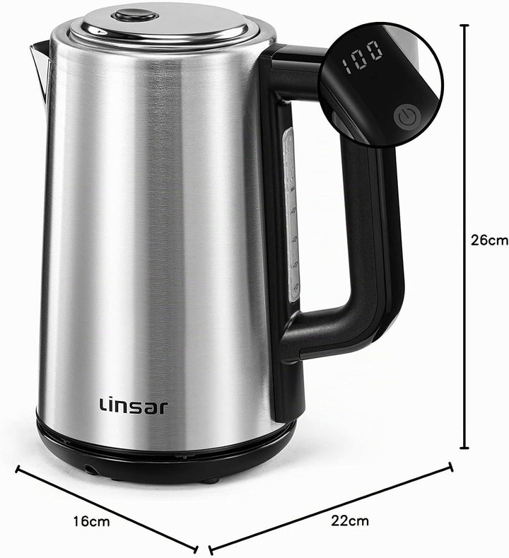 Wasserkocher - Edelstahl-Optik - 1,7 Liter - Mit Touchfunktion, Warmhaltefunktion, 5 Temperatur-Eins