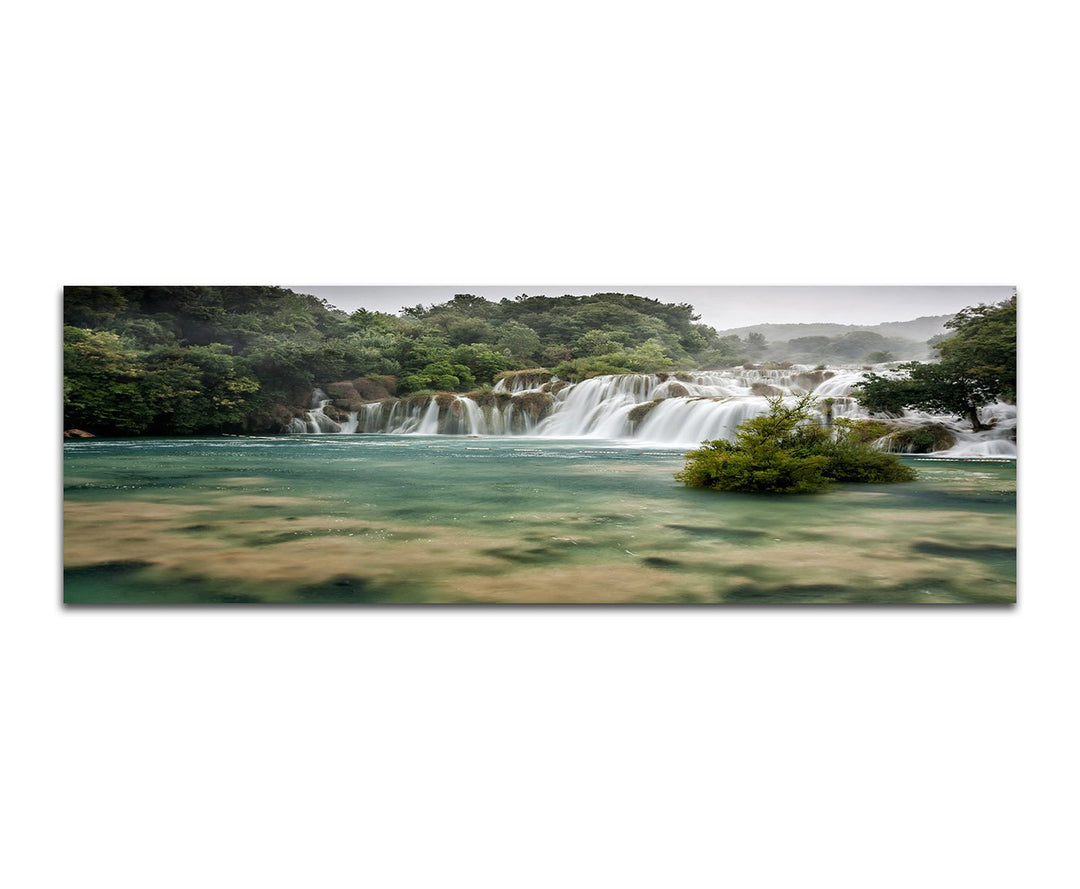Paul Sinus Art Panoramabild auf Leinwand und Keilrahmen 150x50cm Kroatien Nationalpark Wald Fluss Ne