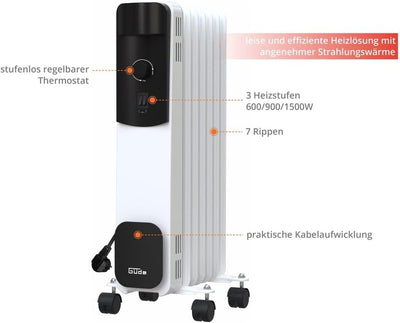 Güde Ölradiator OR 1500-7 (220-240 V, 1500 W Heizleistung, 3 Heizstufen (600/900/1500 W), 7 Rippen,