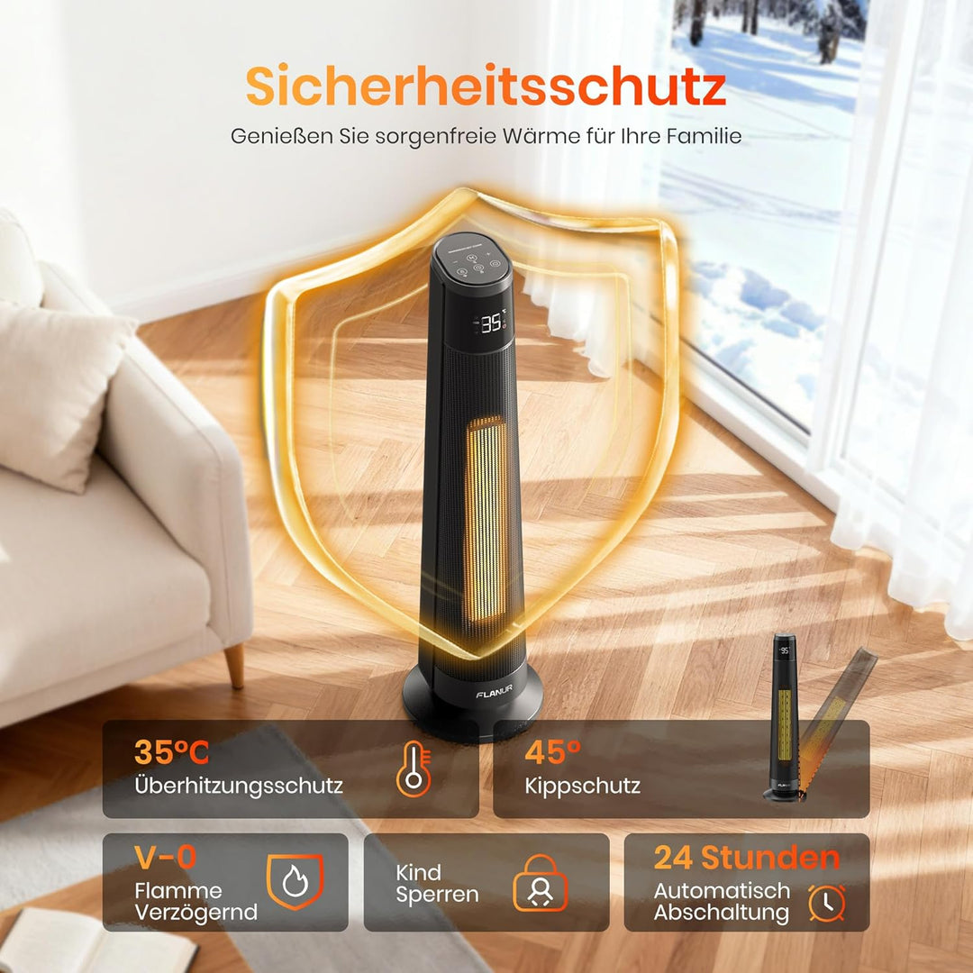 FLANUR Heizlüfter Energiesparend, 2000W PTC Keramik Heizlüfter Leise, Elektroheizung mit Thermostat