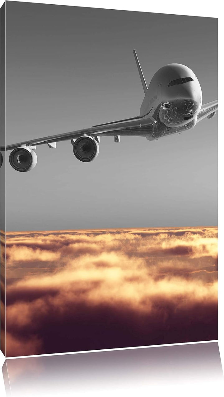 Pixxprint Flugzeug über Wolkenmeer als Leinwandbild/Grösse: 100x70 cm/Wandbild/Kunstdruck/fertig bes