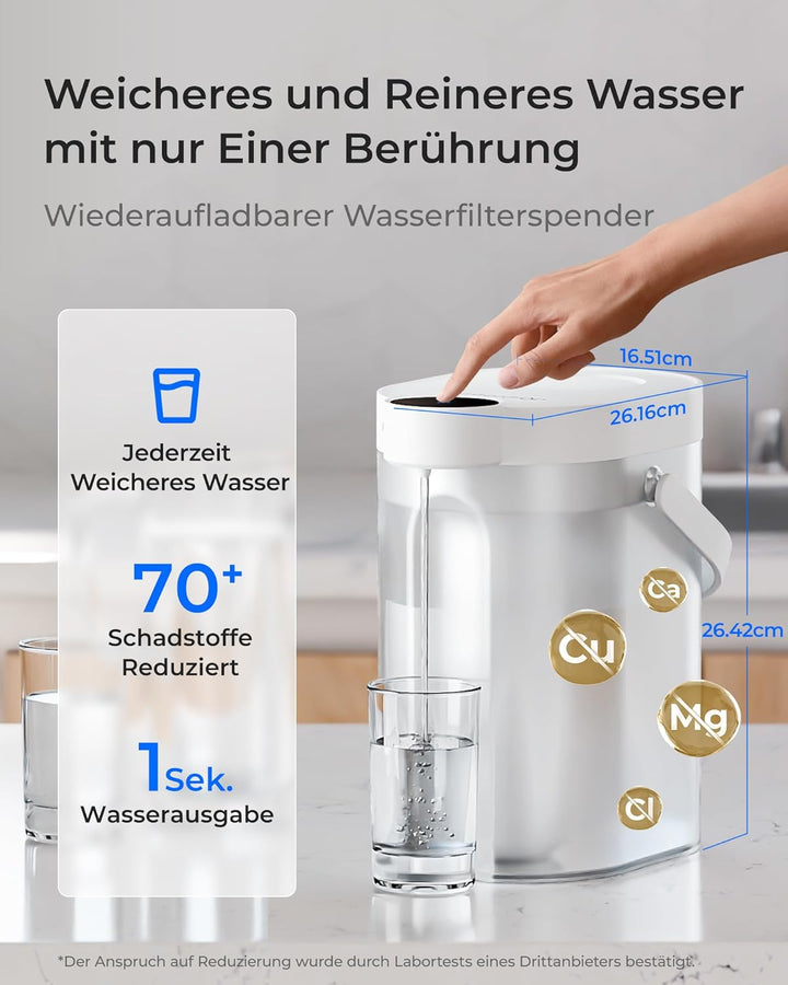 Waterdrop WD-ED11W Wiederaufladbarer Elektrischer Wasserfilterkrug, 3,5L Wasserenthärter Kalkfilter