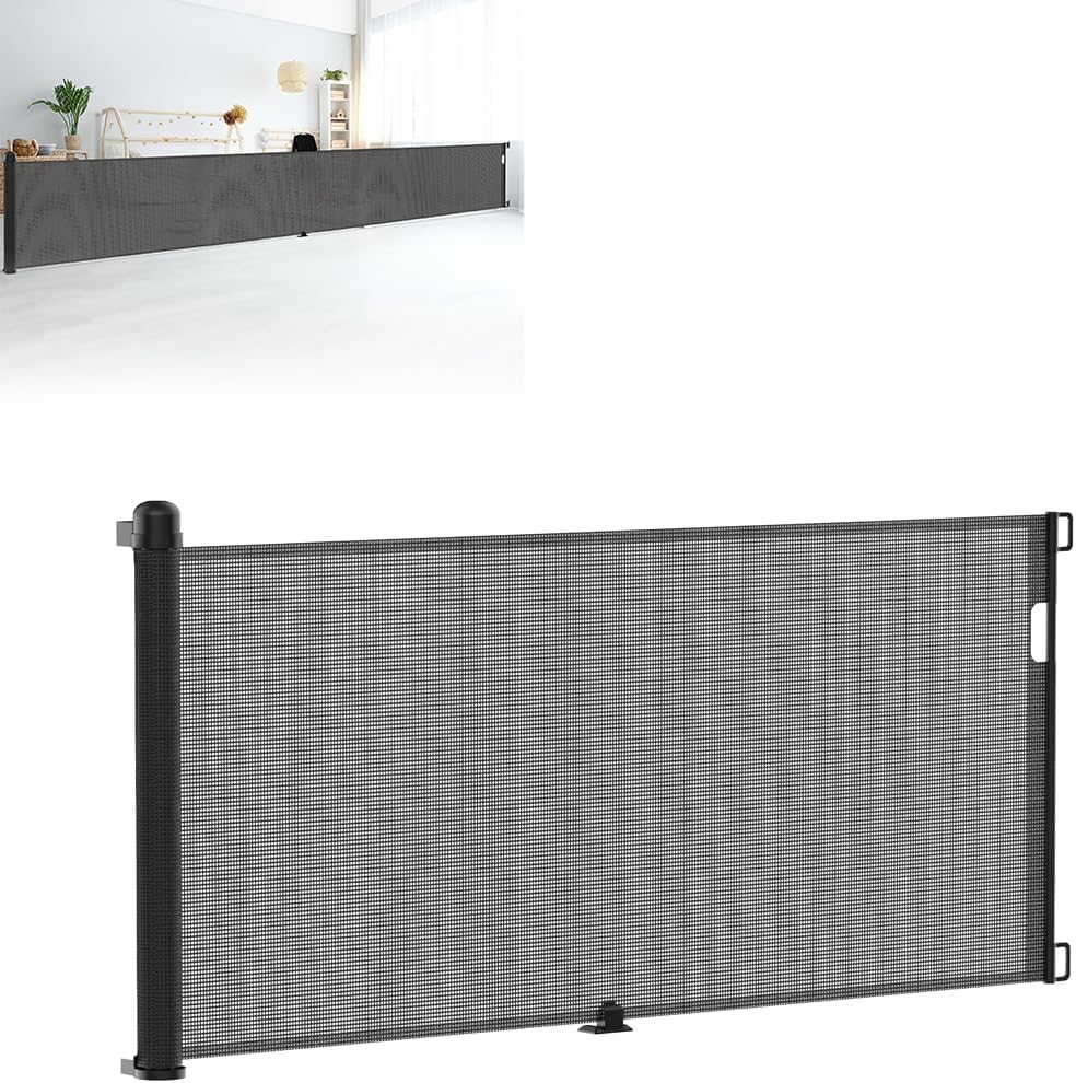 XMTECH Türschutzgitter Ausziehbar Treppenschutzgitter 0-300cm Schwarz Einziehbares Treppenschutzroll