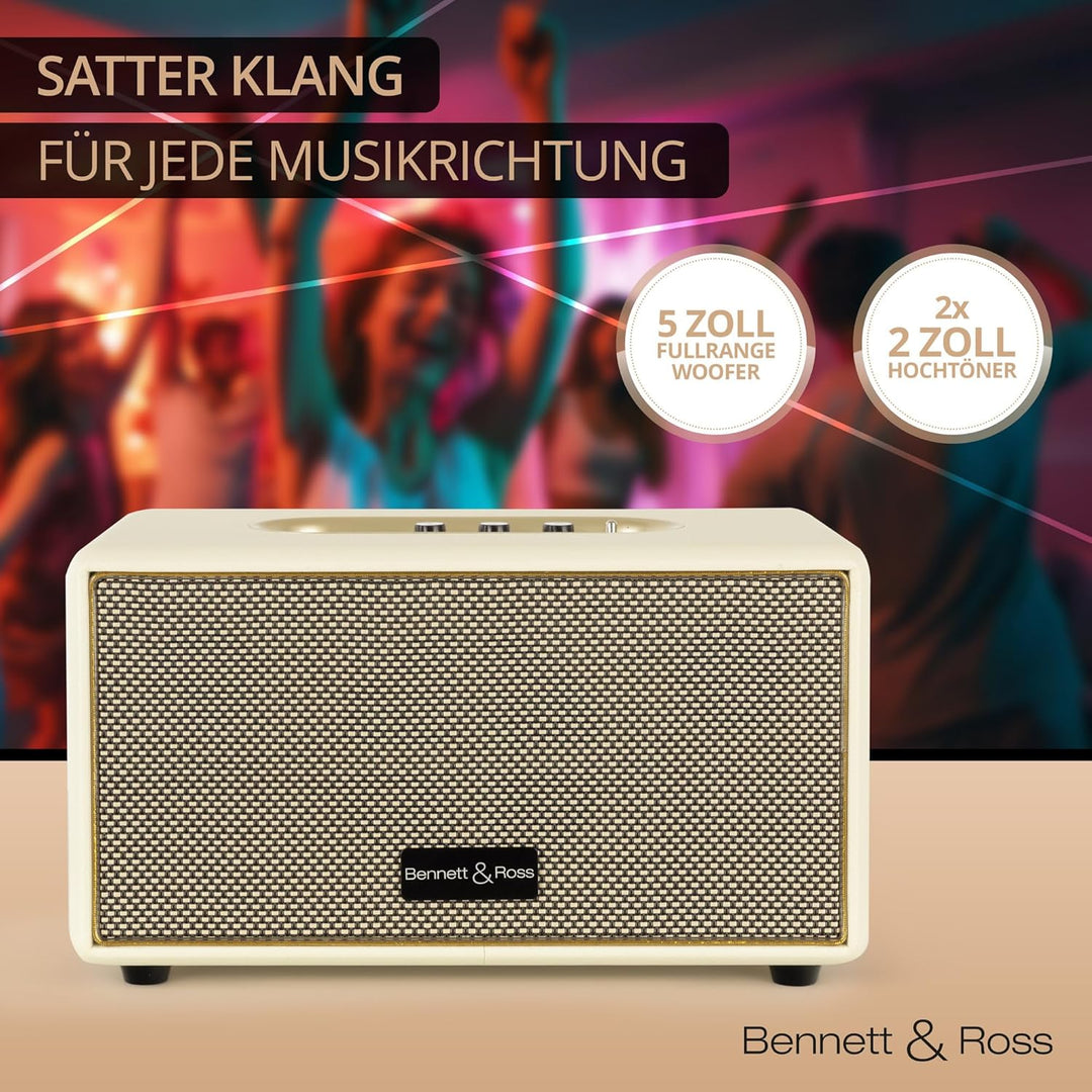 Bennett & Ross BB-860CW Blackmore - Retro Bluetooth Lautsprecher in Lederoptik - Vintage Speaker mit
