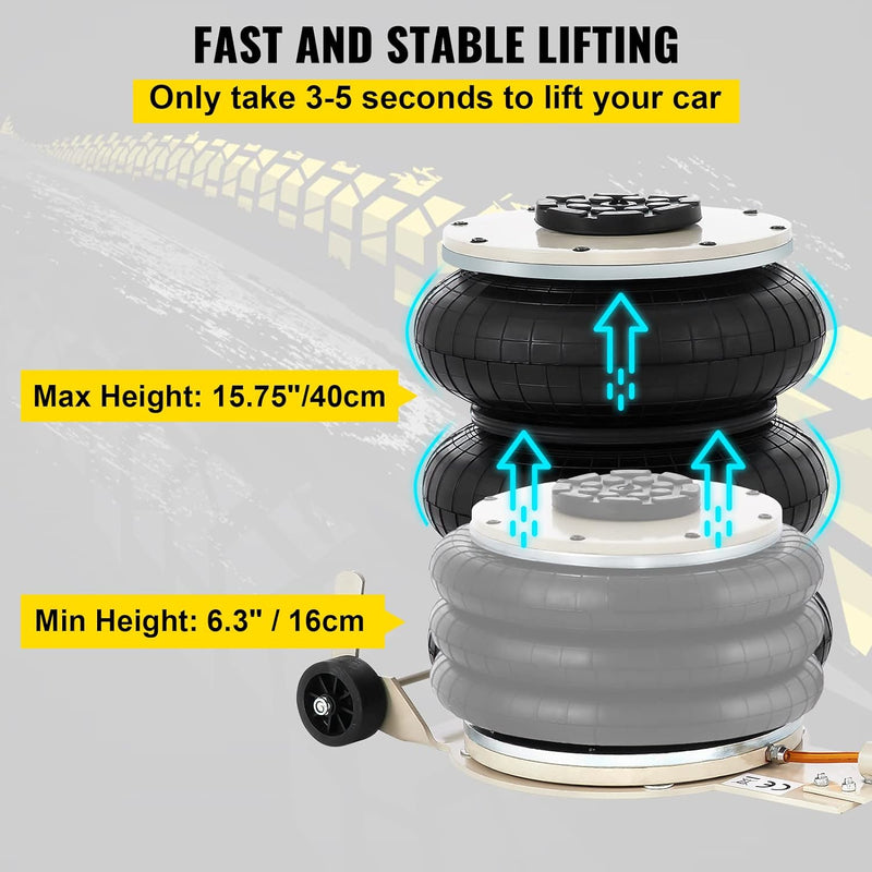 Frantools 5T Luftkissen Air Jack Wagenheber Pneumatisch Druckluft Hebebühne Luftringe PKW