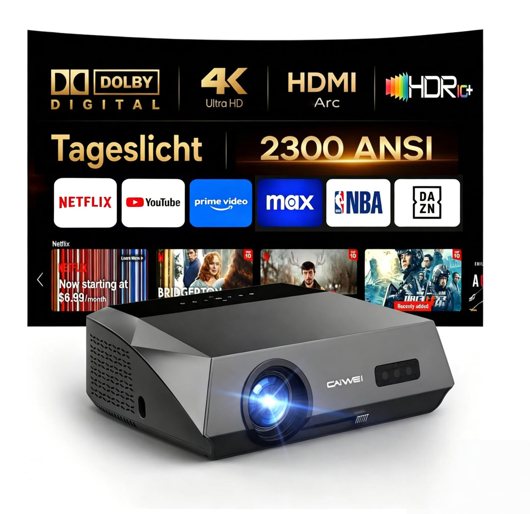 Beamer 4K Heimkino 2300 ANSI Tageslicht Beamer mit WiFi6, Bluetooth5.2, Autofokus Full HD LED Smart