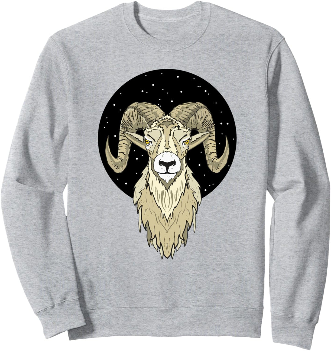 Artistic Big Horn Sheep Ram Head Night Sky Stars Graphic Sweatshirt