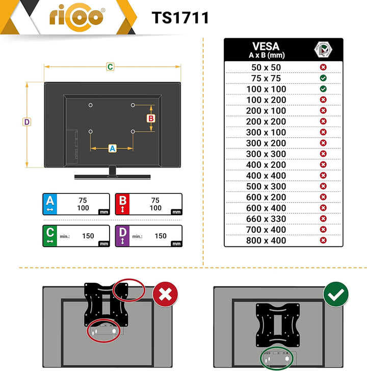 RICOO Monitor Halterung Tisch, VESA Tischhalterung für 13-30 Zoll, Monitorhalterung 1 Monitor Arm TS