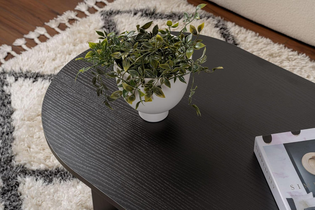 Hanah Home Stylish Black Coffee Table, 119 cm x 39.8 cm x 60 cm | 100% Melamine Coated Particle Boar