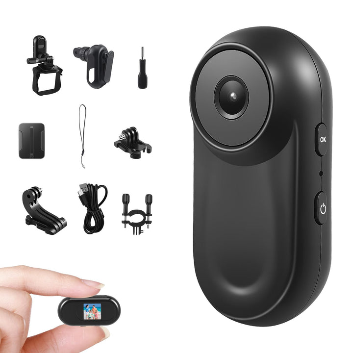 Mini Action Cam 1080P - Körperkamera mit Magnet &amp; Zubehör - Helmkamera für Motorrad, Fahrrad, Sport