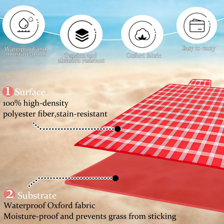 Picknickdecke Wasserdicht, 200x200 cm Piknik decke gross, Strandmatte mit Tragegriff Wasserdicht San