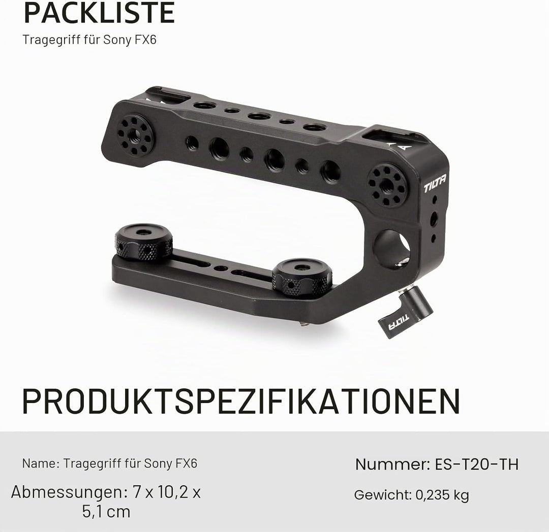 Tilta Oberer Griff kompatibel mit Sony FX6 Schuhhalterung für Videokamera, LED-Lichter, Mikrofone ES