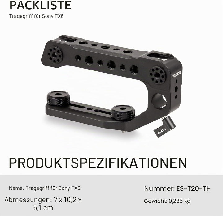 Tilta Oberer Griff kompatibel mit Sony FX6 Schuhhalterung für Videokamera, LED-Lichter, Mikrofone ES