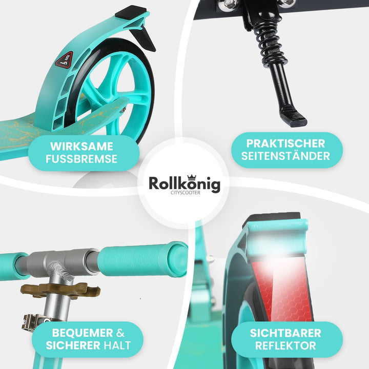 Rollkönig ® Scooter für Kinder ab 5 Jahren I Der Faltbare City-Scooter mit grossen Rädern I Tret-Rol