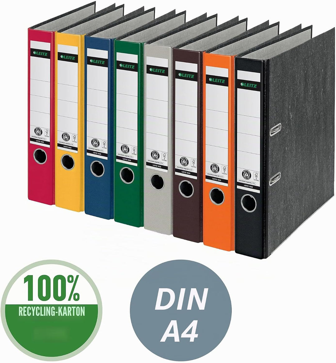 Leitz Qualitäts-Ordner 180°, 10er Pack, A4, klimaneutral, 100 % recycelter Karton, Schmal, 5,2 cm Rü