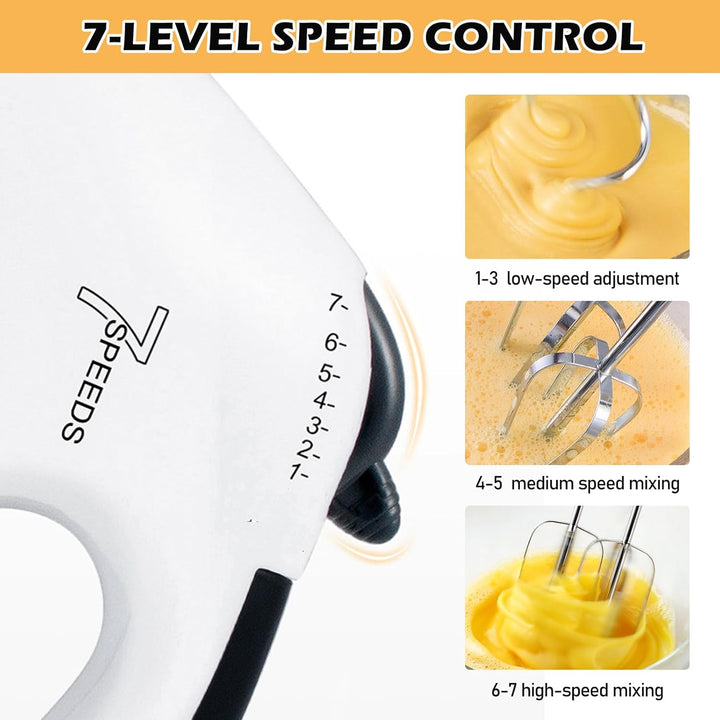 Handmixer Elektrisch, Handrührgerät Edelstahlkneter, Elektrisch Handrührgerät, 7 Stufen Handrührer M