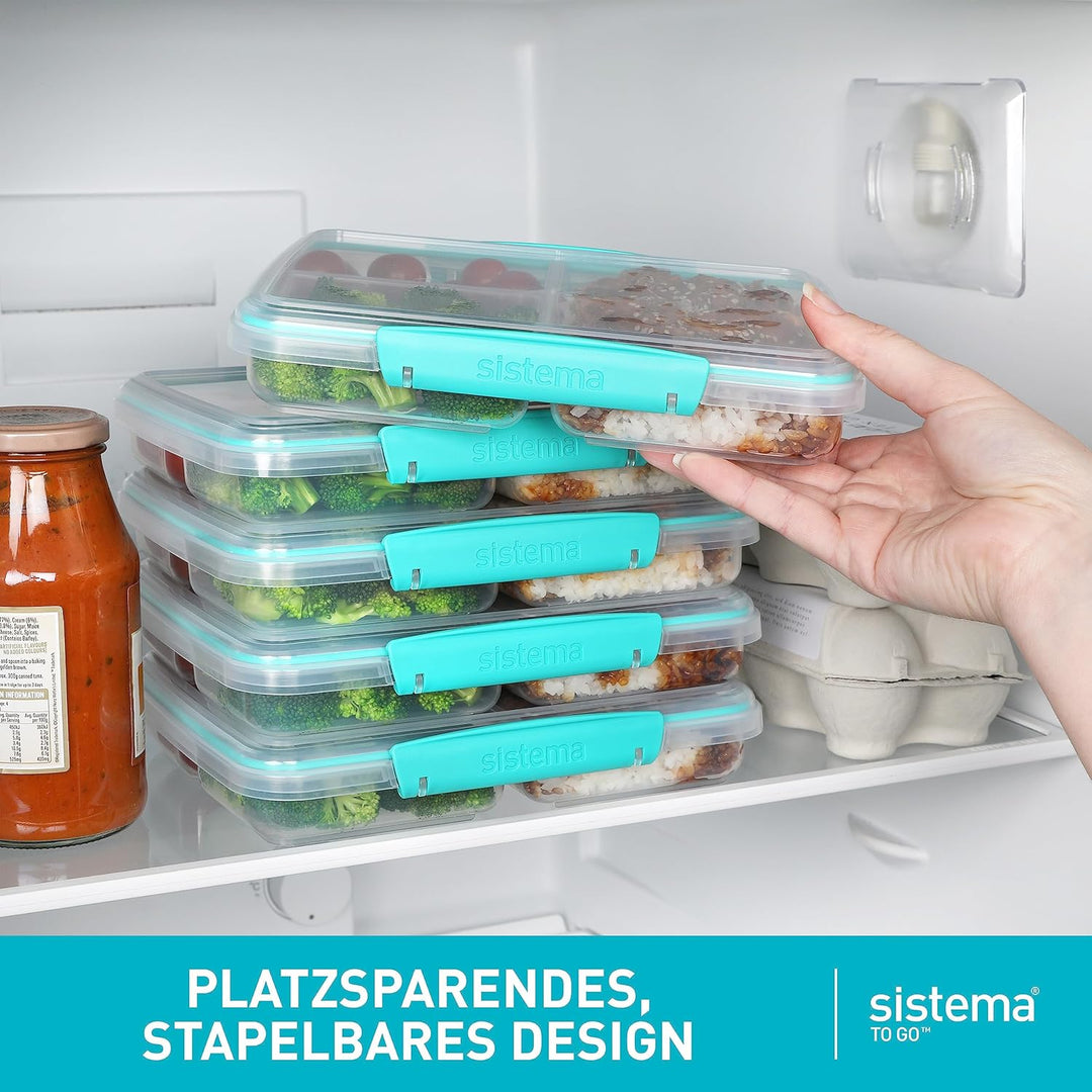 Sistema TO GO-Brotdose mit Fächern zum Portionieren | Lunchbox mit Trennfächern und Clips | 820 ml |