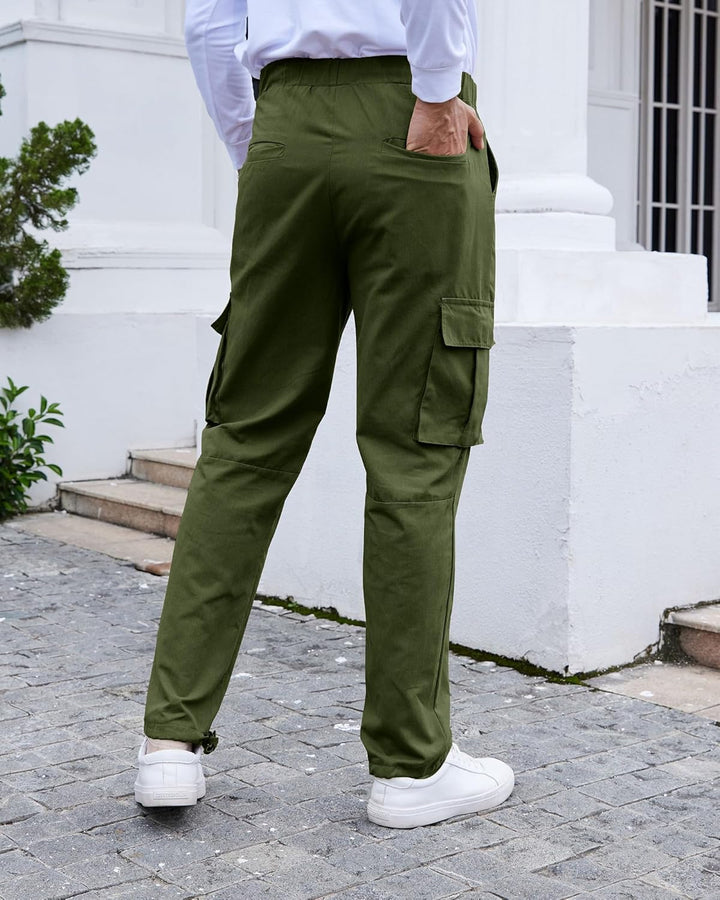 YAOHUOLE Herren Hose Lang Rangerhose Herren Hose Lang Regular Fit mit Taschen Elastischer Bund, 01 A