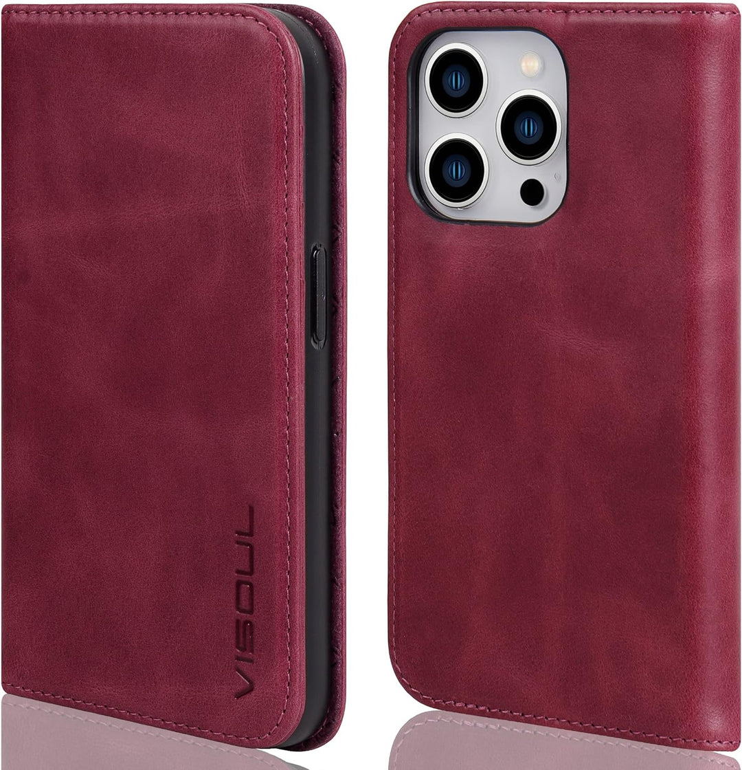 VISOUL Hülle für iPhone 14 Pro Max Handyhülle [Erstklassiges Echtleder] [Schützt vor Stoss] [Kartenf