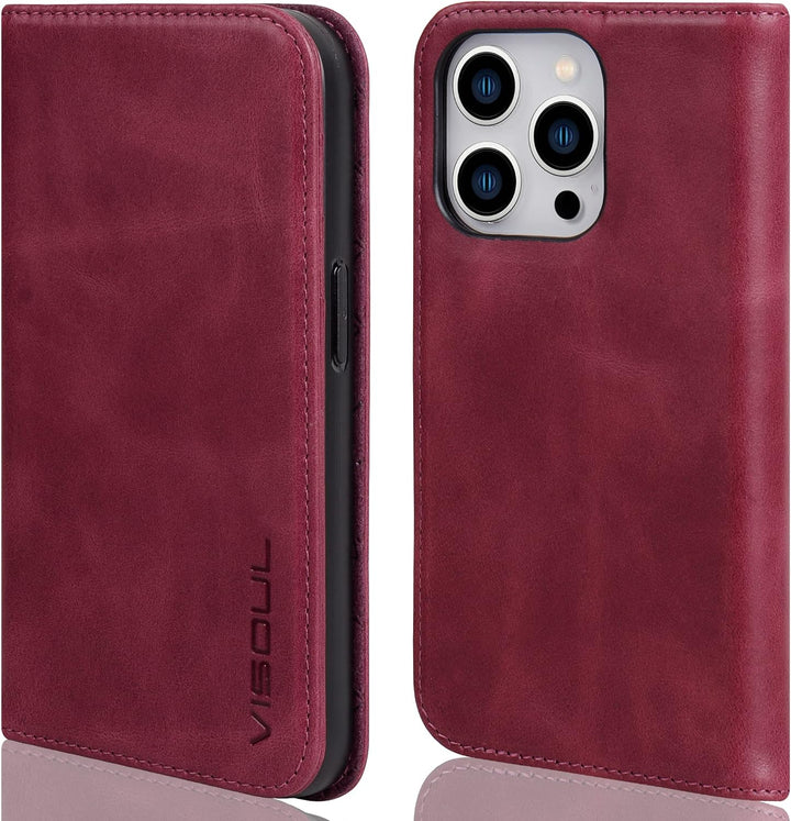VISOUL Hülle für iPhone 14 Pro Max Handyhülle [Erstklassiges Echtleder] [Schützt vor Stoss] [Kartenf