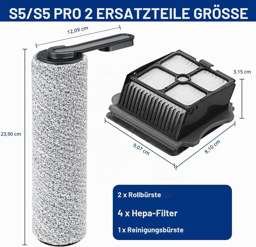 Zubehör für Tineco Floor One S5 / S5 Pro / S5 Pro 2 / S5 Extreme, 2 Bürstenrolle 4 Filter Nass-Trock