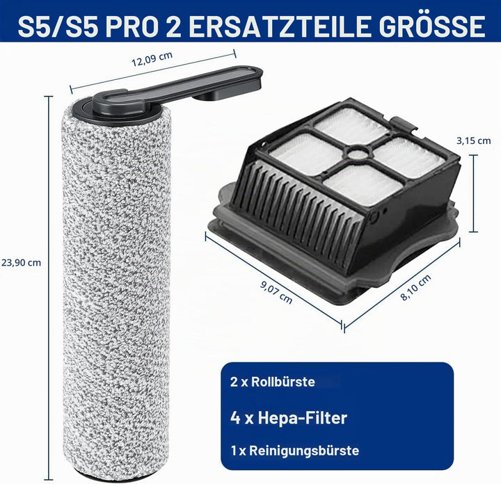 Zubehör für Tineco Floor One S5 / S5 Pro / S5 Pro 2 / S5 Extreme, 2 Bürstenrolle 4 Filter Nass-Trock