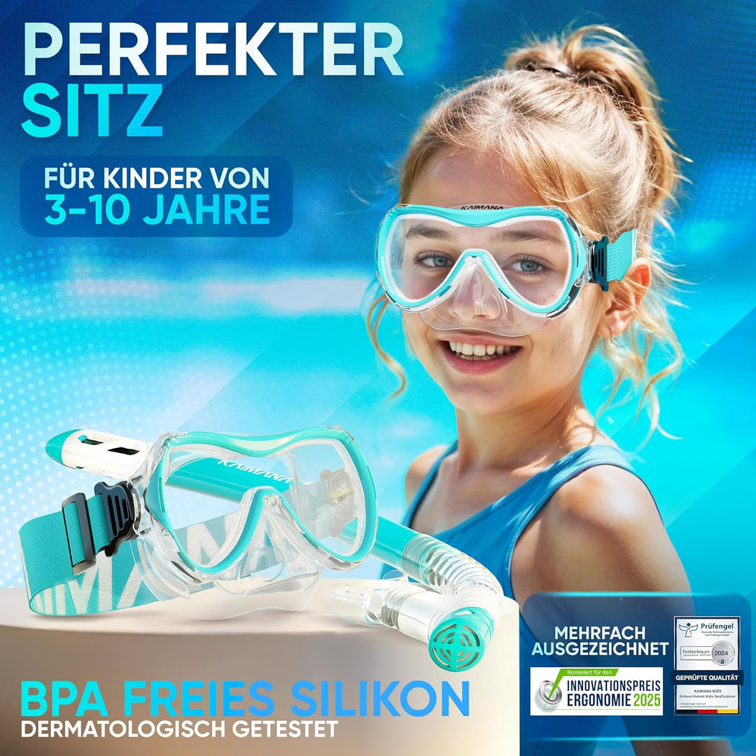 Das Neue KAIMANA® SeaExplorer Schnorchelset Kinder + Tragetasche, Taucherbrille mit Schnorchel, Tauc