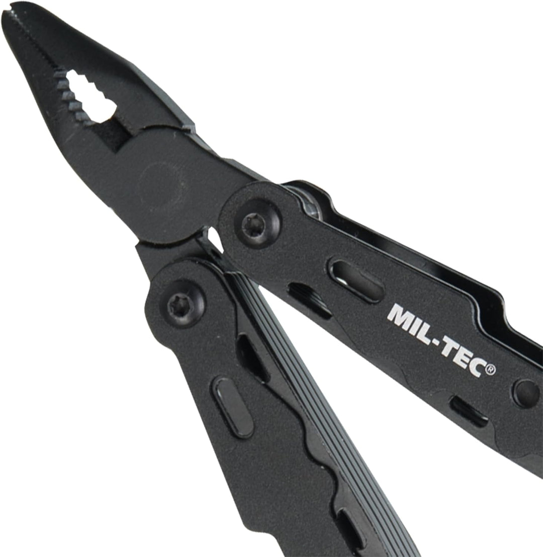 Mil-Tec Multi Tool Schwarz mit Etui • Edelstahl Multifunktionswerkzeug • Taschenwerkzeug mit Zange,