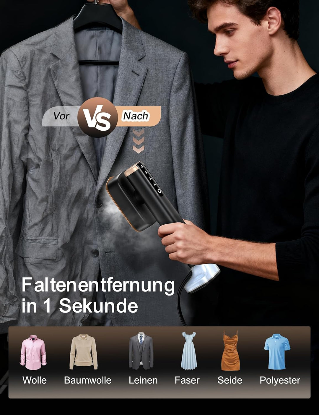 Sundu Dampfglätter, Steamer mit 2 Wassertanks (180 ml und 100 ml), 15S Schnelles Aufheizen, 24 g/min