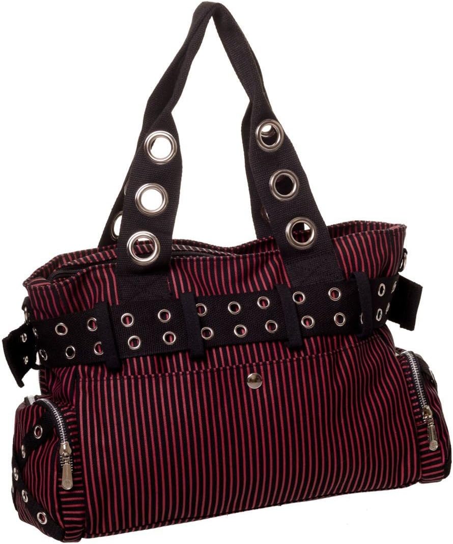 Banned Damen Handtasche mit Handschellen-Details, Rockabilly-Look, Leinwand, rot - rot - Grösse: Lar