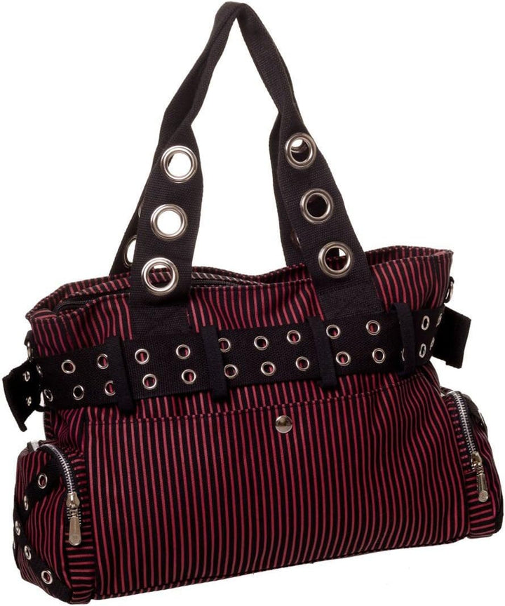 Banned Damen Handtasche mit Handschellen-Details, Rockabilly-Look, Leinwand, rot - rot - Grösse: Lar