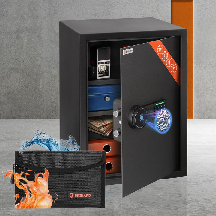 Business XL Safe Tresor 50x35x36cm für Zuhause mit Fingerabdruck Sensor inkl. feuerfeste Dokumentent