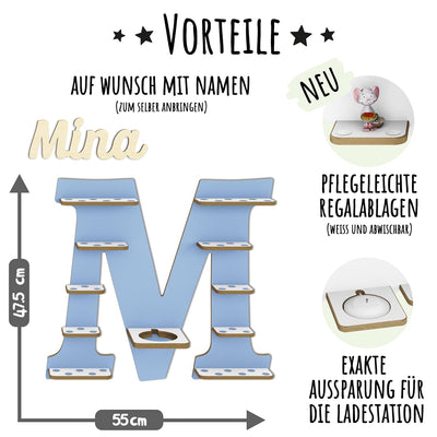 Regal Buchstabe für Toniebox, Wandregal für Tonie Figuren, personalisiert mit Name, Aufbewahrung für